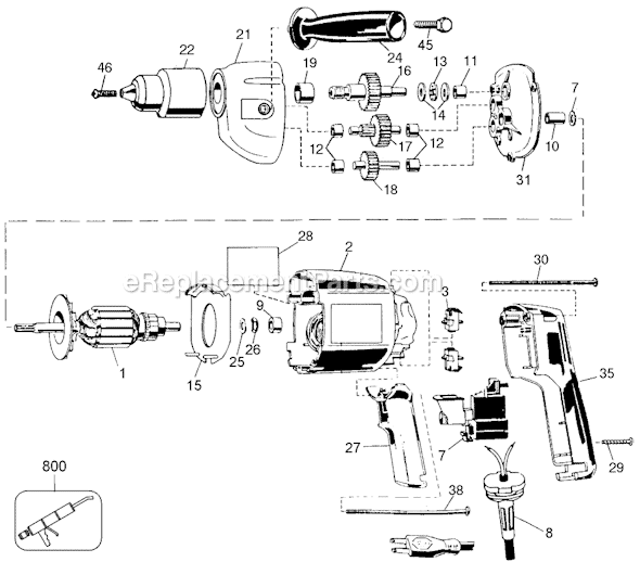 Page A Diagram and Parts List for 7254KC Type 1 Black and Decker Electric Drill